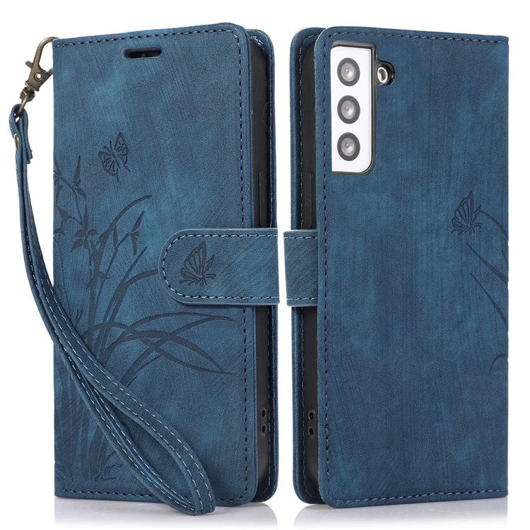 For Samsung Galaxy S23+ Flip Leather Case Wallet Cover Orchid Butterfly Pattern