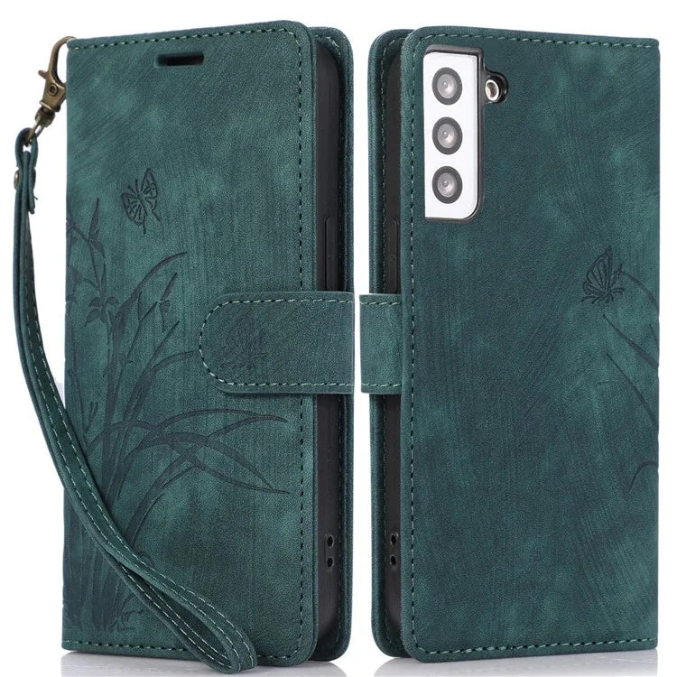 For Samsung Galaxy S23+ Flip Leather Case Wallet Cover Orchid Butterfly Pattern