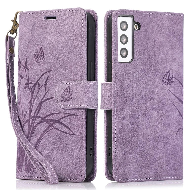 For Samsung Galaxy S23+ Flip Leather Case Wallet Cover Orchid Butterfly Pattern