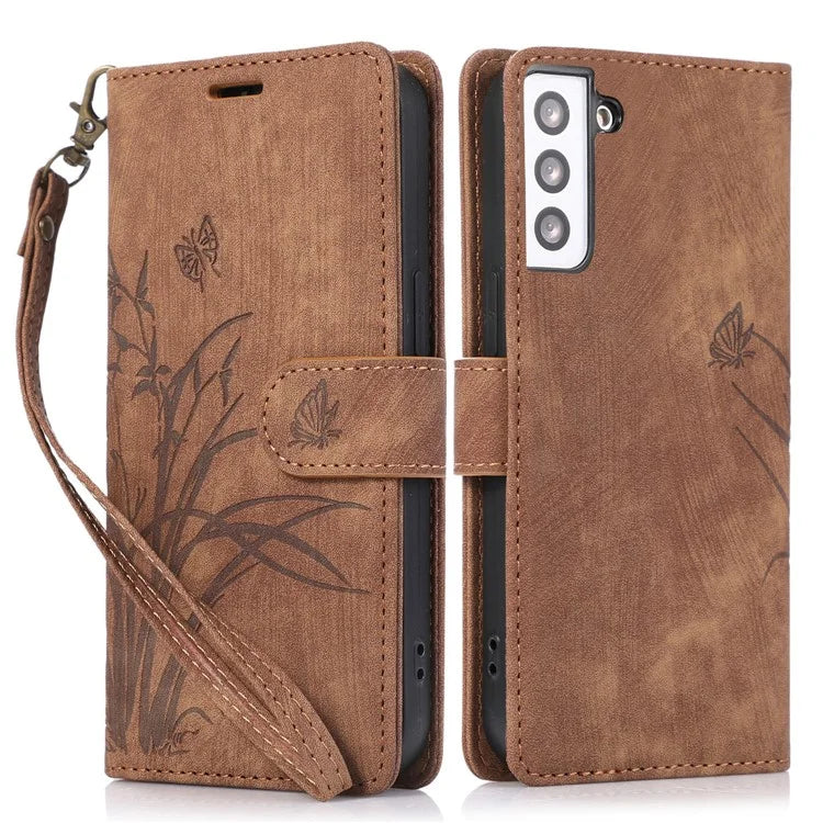 For Samsung Galaxy S23+ Flip Leather Case Wallet Cover Orchid Butterfly Pattern