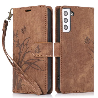 For Samsung Galaxy S23+ Flip Leather Case Wallet Cover Orchid Butterfly Pattern