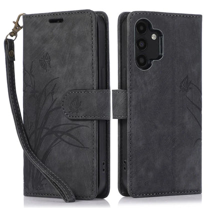 For Samsung Galaxy A13 4G / 5G Orchid Butterfly Leather Wallet Case with Strap