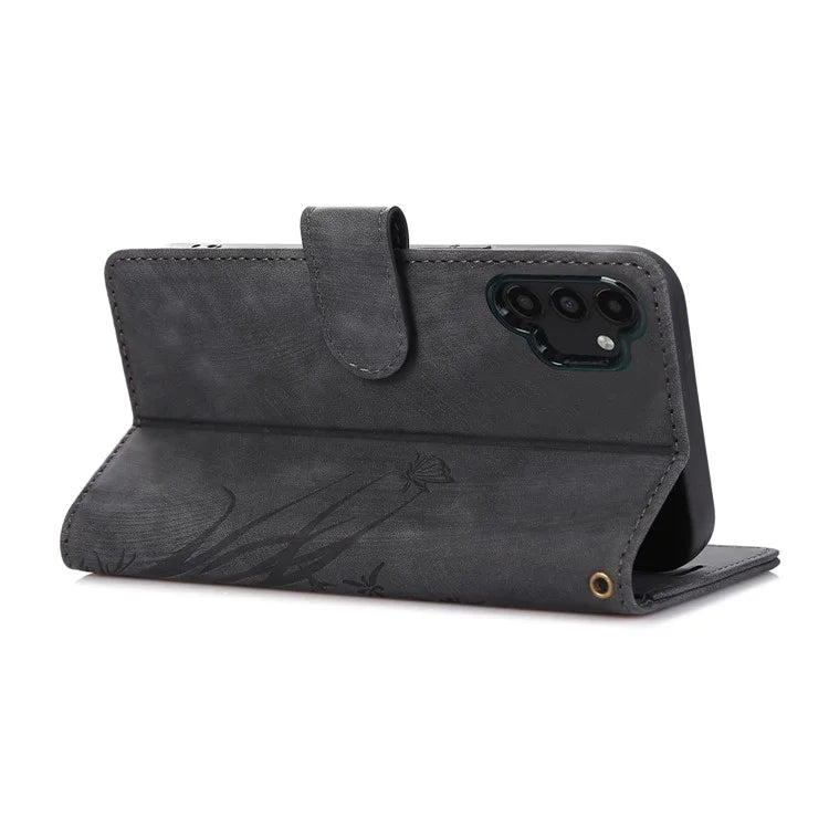 For Samsung Galaxy A13 4G / 5G Orchid Butterfly Leather Wallet Case with Strap