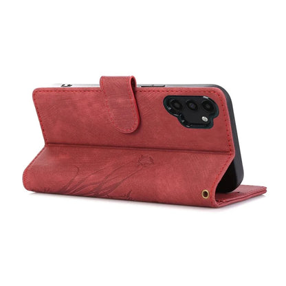For Samsung Galaxy A13 4G / 5G Orchid Butterfly Leather Wallet Case with Strap