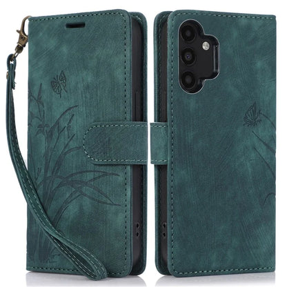 For Samsung Galaxy A13 4G / 5G Orchid Butterfly Leather Wallet Case with Strap