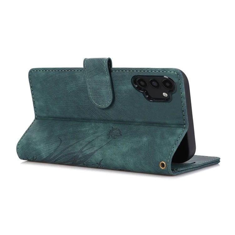 For Samsung Galaxy A13 4G / 5G Orchid Butterfly Leather Wallet Case with Strap