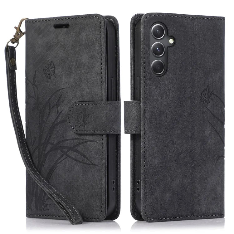 For Samsung Galaxy A24 4G (162.1 x 77.6 x 8.3mm) Leather Case Stand Wallet Cover with Strap