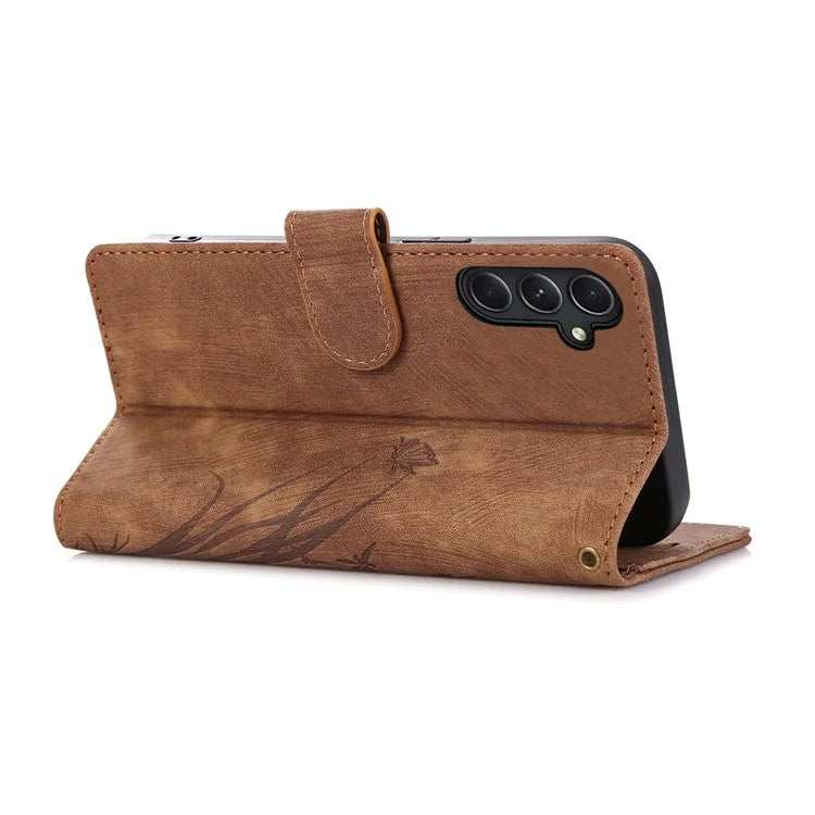 For Samsung Galaxy A24 4G (162.1 x 77.6 x 8.3mm) Leather Case Stand Wallet Cover with Strap