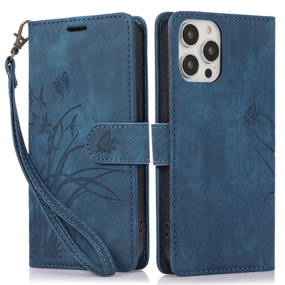 For iPhone 15 Pro Max Leather Case Orchid Butterfly Flip Wallet Phone Cover