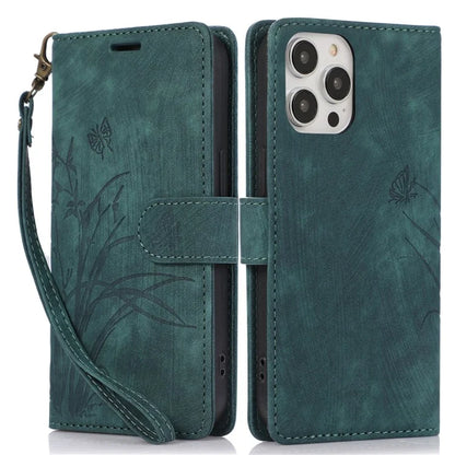 For iPhone 15 Pro Max Leather Case Orchid Butterfly Flip Wallet Phone Cover