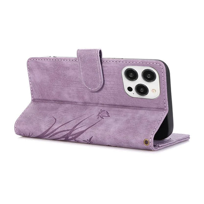 For iPhone 15 Pro Max Leather Case Orchid Butterfly Flip Wallet Phone Cover