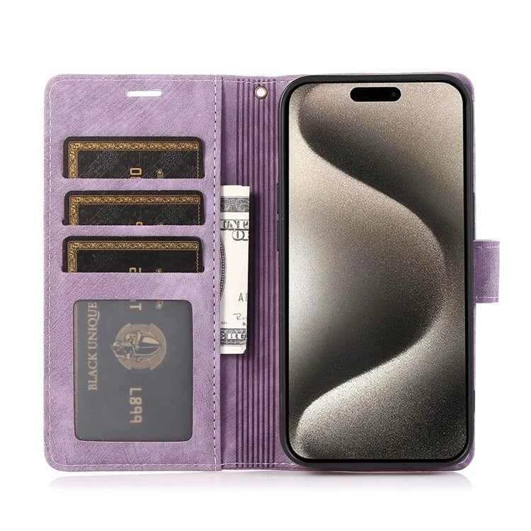 For iPhone 15 Pro Max Leather Case Orchid Butterfly Flip Wallet Phone Cover