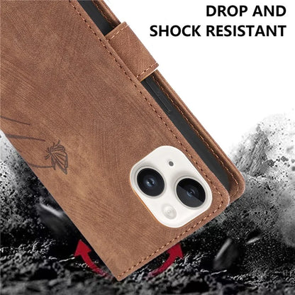 For iPhone 13 Leather Case with Strap Wallet Stand Orchid Butterfly Pattern