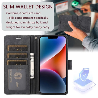 For iPhone 13 Leather Case with Strap Wallet Stand Orchid Butterfly Pattern