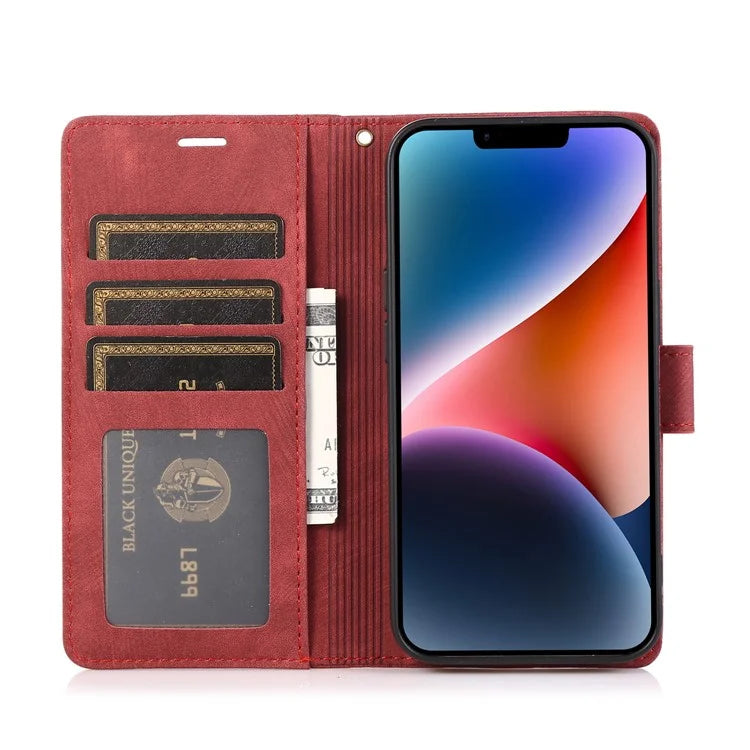 For iPhone 13 Leather Case with Strap Wallet Stand Orchid Butterfly Pattern