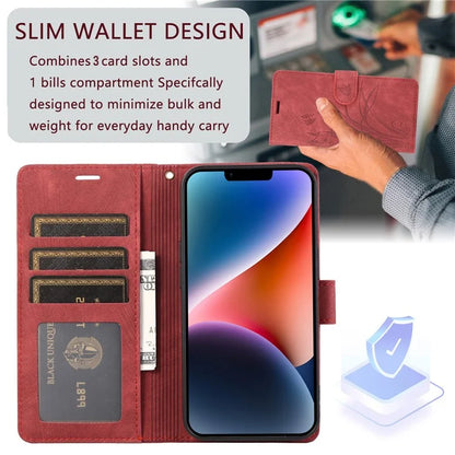 For iPhone 13 Leather Case with Strap Wallet Stand Orchid Butterfly Pattern
