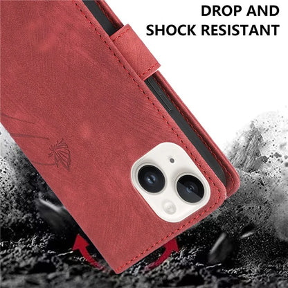 For iPhone 13 Leather Case with Strap Wallet Stand Orchid Butterfly Pattern