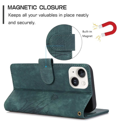 For iPhone 13 Leather Case with Strap Wallet Stand Orchid Butterfly Pattern