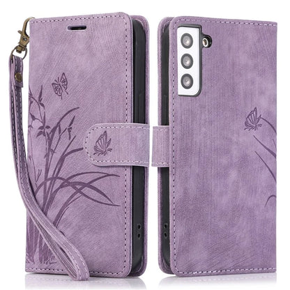 For Samsung Galaxy S23 Phone Case Wallet Folding Stand Orchid Butterfly Pattern