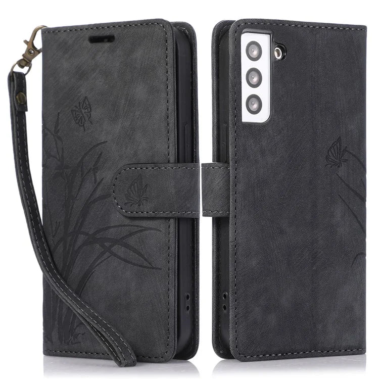 For Samsung Galaxy S23 Phone Case Wallet Folding Stand Orchid Butterfly Pattern