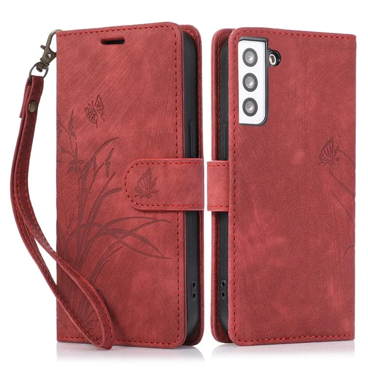 For Samsung Galaxy S23 Phone Case Wallet Folding Stand Orchid Butterfly Pattern