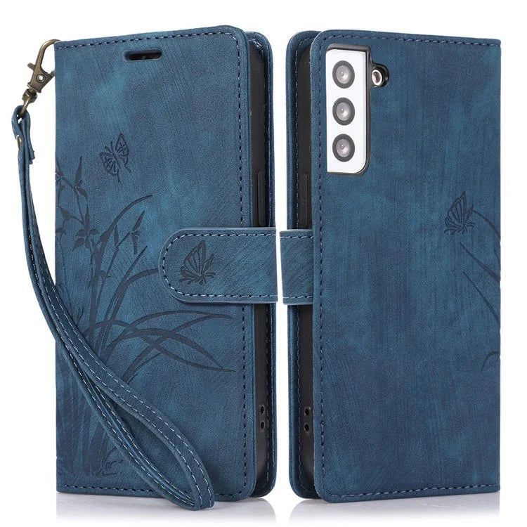For Samsung Galaxy S23 Phone Case Wallet Folding Stand Orchid Butterfly Pattern