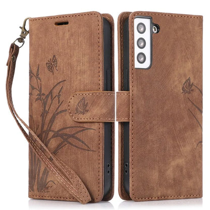 For Samsung Galaxy S23 Phone Case Wallet Folding Stand Orchid Butterfly Pattern