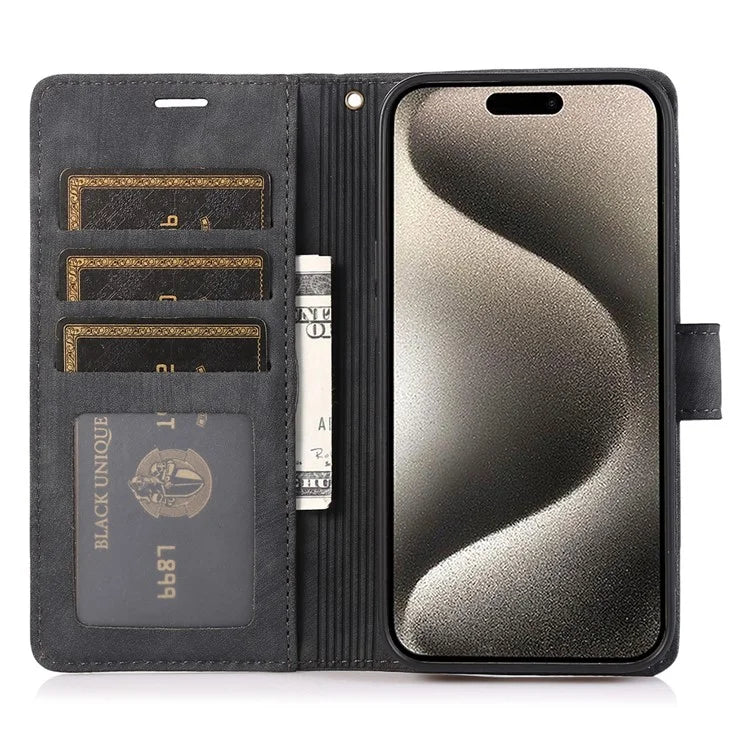 For iPhone 15 Pro Leather Flip Cover Orchid Butterfly Wallet Case with Strap