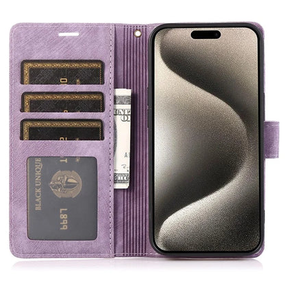 For iPhone 15 Pro Leather Flip Cover Orchid Butterfly Wallet Case with Strap