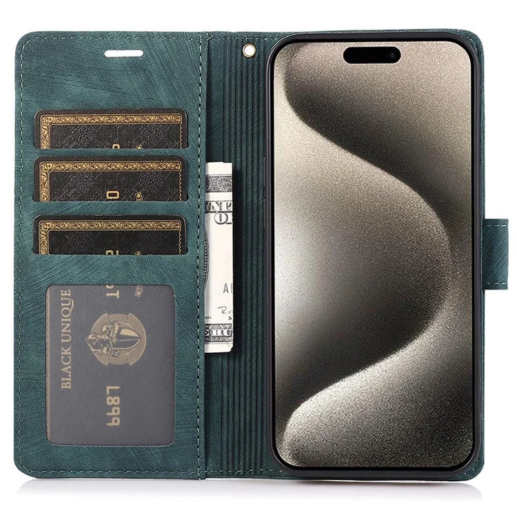 For iPhone 15 Pro Leather Flip Cover Orchid Butterfly Wallet Case with Strap