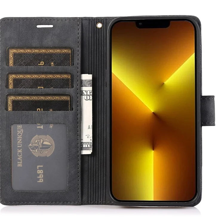 For iPhone 13 Pro Leather Wallet Case with Strap Orchid Butterfly Pattern