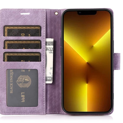 For iPhone 13 Pro Leather Wallet Case with Strap Orchid Butterfly Pattern