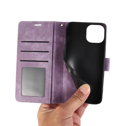 For iPhone 13 Pro Leather Wallet Case with Strap Orchid Butterfly Pattern