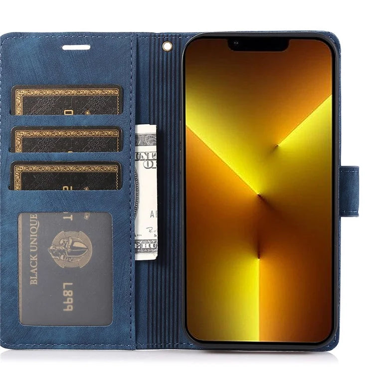 For iPhone 13 Pro Leather Wallet Case with Strap Orchid Butterfly Pattern