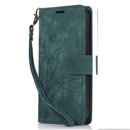 For iPhone 13 Pro Leather Wallet Case with Strap Orchid Butterfly Pattern