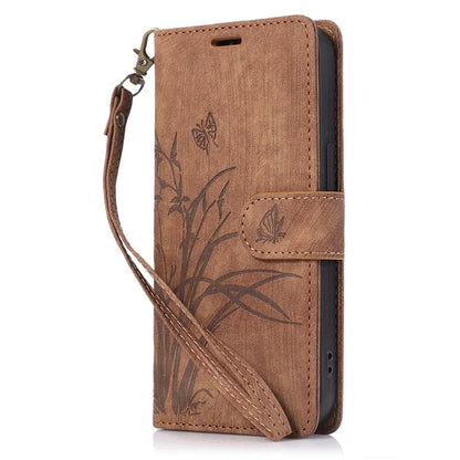 PU Leather Flip Case for iPhone 14 Pro Phone Wallet Cover Butterfly Orchid