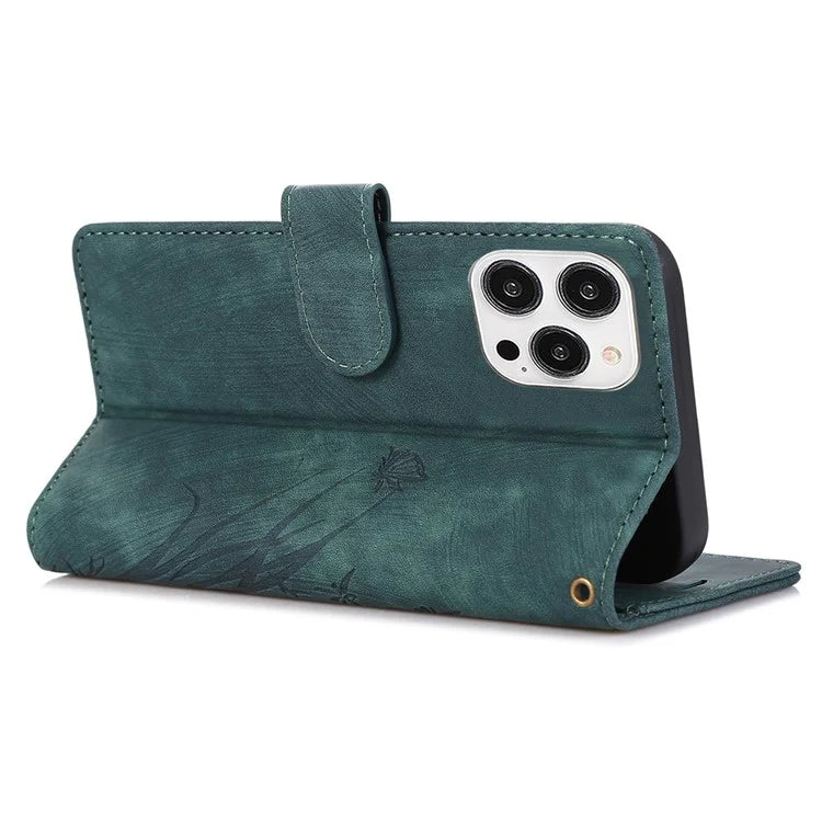 PU Leather Flip Case for iPhone 14 Pro Phone Wallet Cover Butterfly Orchid