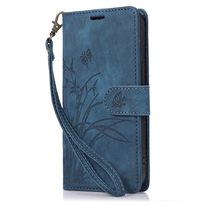 PU Leather Flip Case for iPhone 14 Pro Phone Wallet Cover Butterfly Orchid