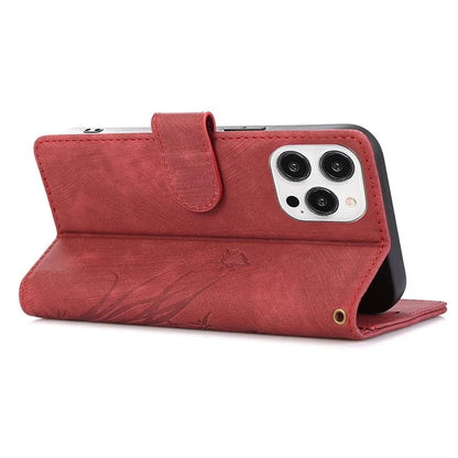 PU Leather Flip Case for iPhone 14 Pro Phone Wallet Cover Butterfly Orchid