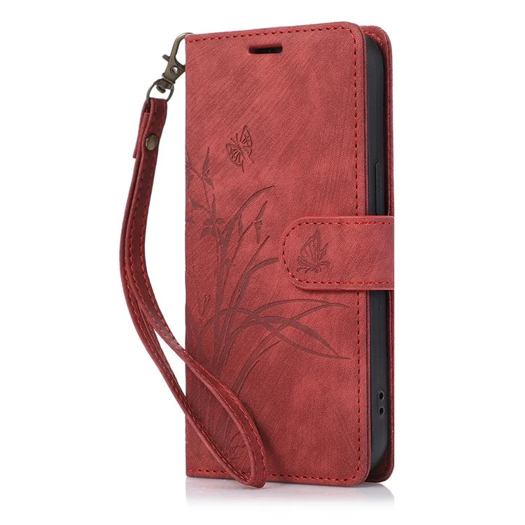 PU Leather Flip Case for iPhone 14 Pro Phone Wallet Cover Butterfly Orchid