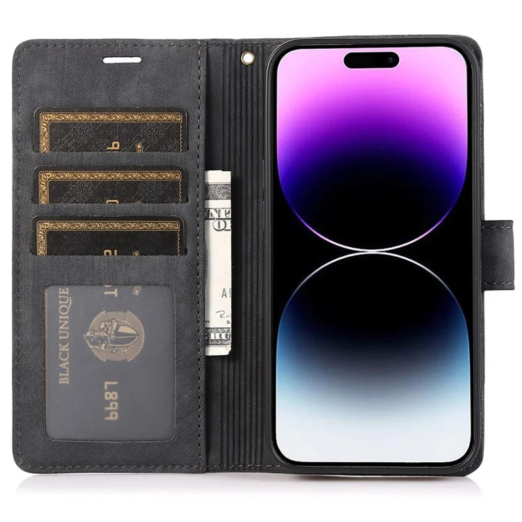 For iPhone 14 Pro Max Leather Wallet Case with Hand Strap Orchid Butterfly Pattern