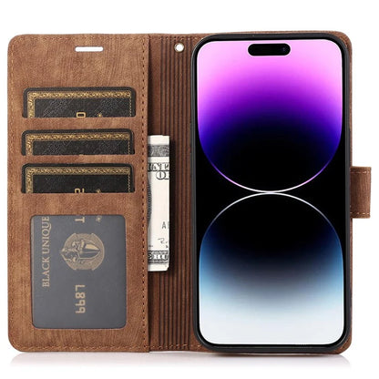 For iPhone 14 Pro Max Leather Wallet Case with Hand Strap Orchid Butterfly Pattern