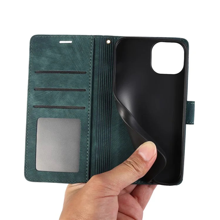 For iPhone 14 Pro Max Leather Wallet Case with Hand Strap Orchid Butterfly Pattern