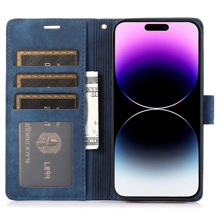 For iPhone 14 Pro Max Leather Wallet Case with Hand Strap Orchid Butterfly Pattern