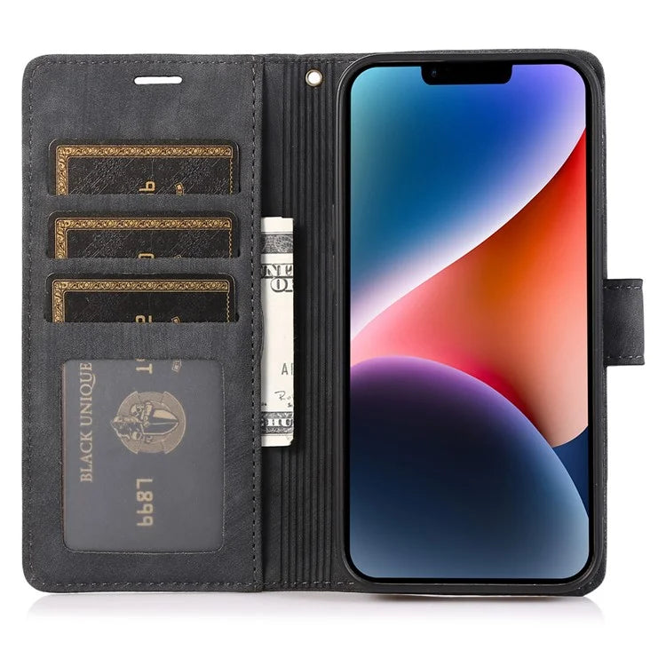For iPhone 15 Plus Case Leather Flip Wallet Cover with Strap Orchid Butterfly