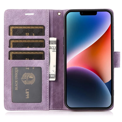 For iPhone 15 Plus Case Leather Flip Wallet Cover with Strap Orchid Butterfly