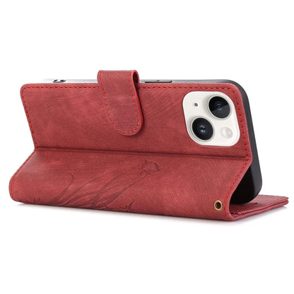 For iPhone 15 Plus Case Leather Flip Wallet Cover with Strap Orchid Butterfly