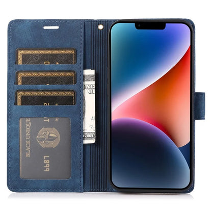 For iPhone 15 Plus Case Leather Flip Wallet Cover with Strap Orchid Butterfly