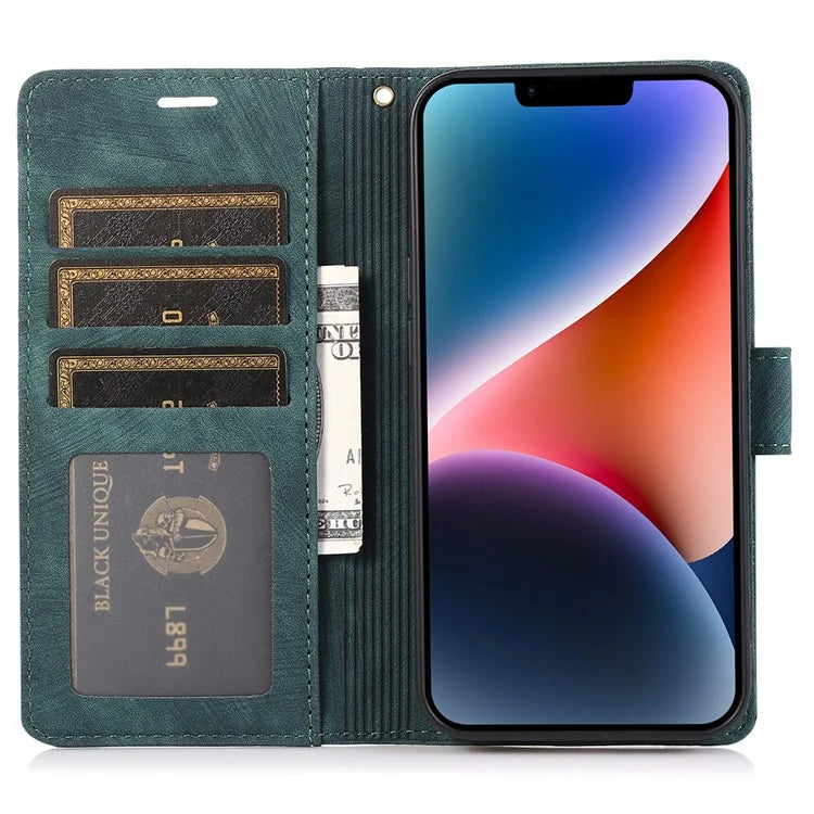 For iPhone 15 Plus Case Leather Flip Wallet Cover with Strap Orchid Butterfly