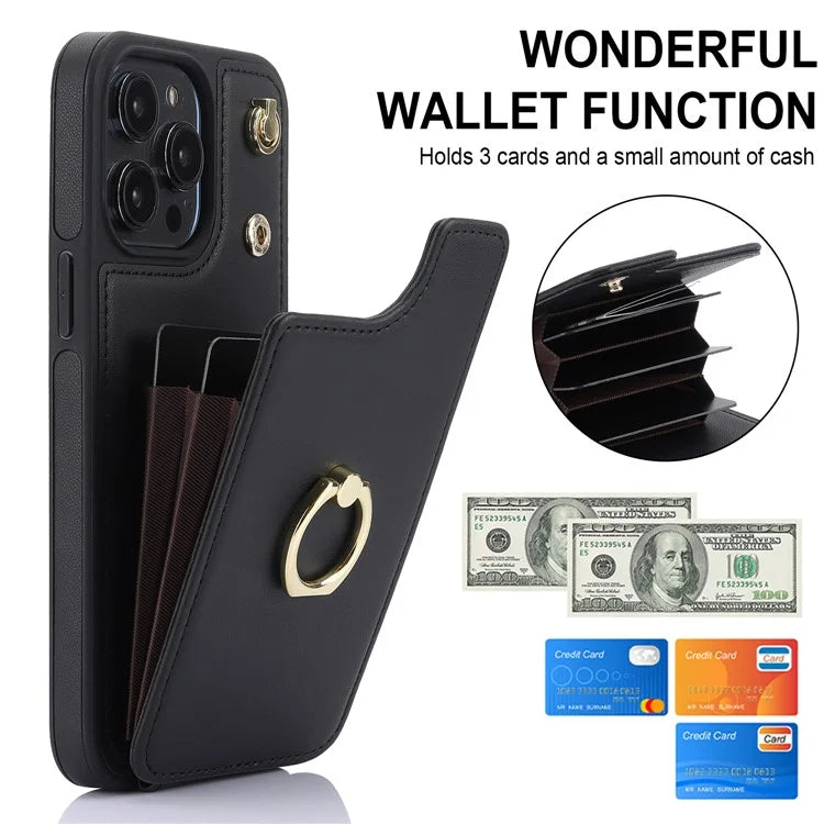 For iPhone 14 Pro Cell Phone Case PU Leather+TPU Anti-scratch Card Holder Kickstand Back Cover